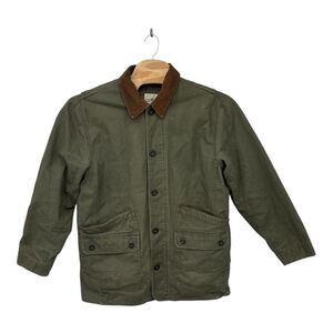 Orvis Men’s Olive Green Barn Chore Coat Quilt Lined Brown Corduroy Trims Size L